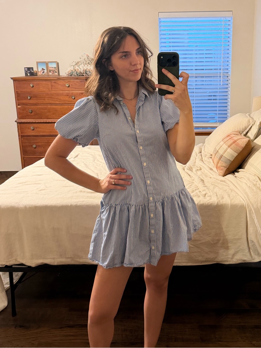 J. Crew Striped Bubble Sleeve Shirt Dress